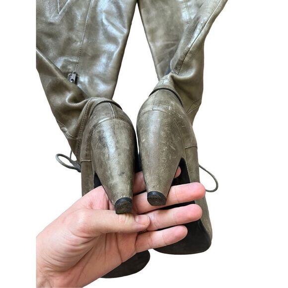 Crown Vintage Distressed Lace Front Knee Leather Green Boots size 6 - Picture 10 of 10